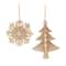Glittered Gold Pine Tree & Snowflake Ornament Set